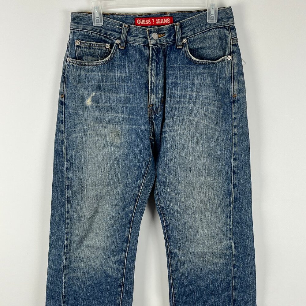Guess Jeans Size 31 Inseam 30 Rise 10 Blue Bootcut 5 Pocket Design Cotton
